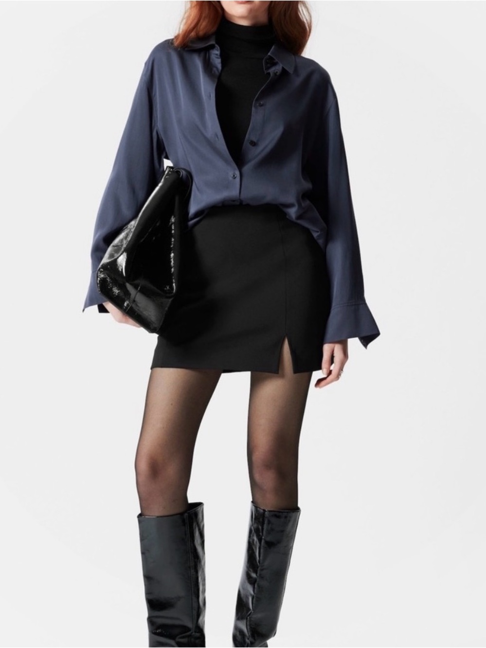 & Other Stories Black Mini Skirt with Front Notch